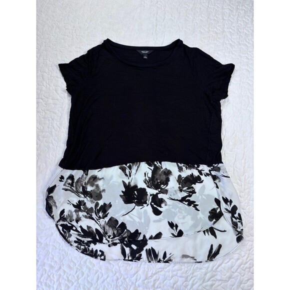 Simply Vera Vera Wang Black White Floral High Low Blouse size large - Picture 1 of 5